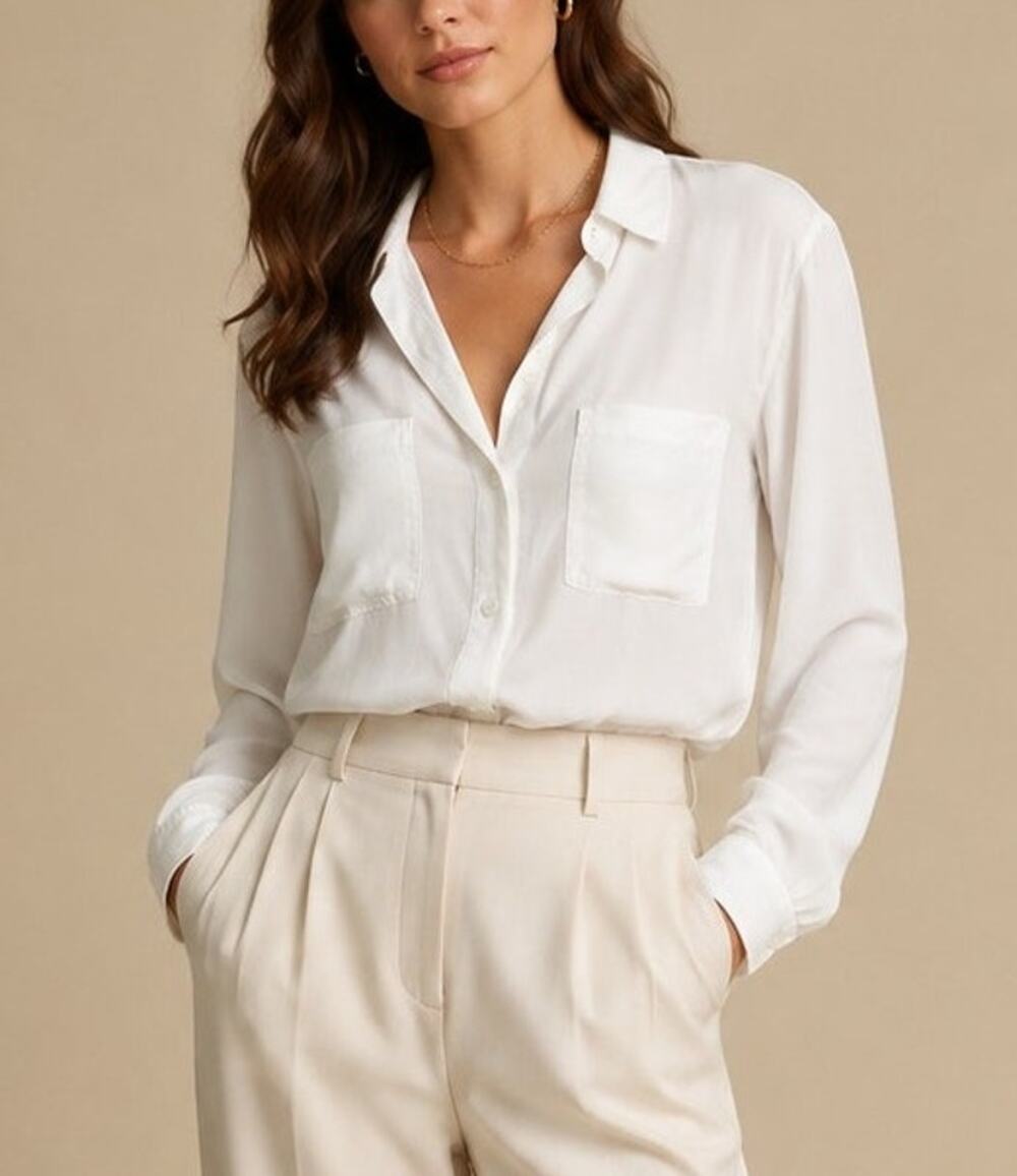 Cloth & Stone Womens Tencel Button Down Shirt Size M White Quiet Luxury Capsule